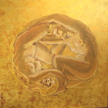 Painting titled "Couple doré" by Claude Hardenne, Original Artwork, Oil