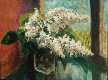 Painting titled "lilas" by Claude Hardenne, Original Artwork, Oil