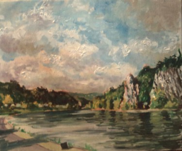Painting titled "la Meuse au Néviau" by Claude Hardenne, Original Artwork, Oil