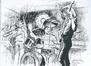 Σχέδιο με τίτλο "jazz au vieux puits" από Claude Hardenne, Αυθεντικά έργα τέχνης, Μελάνι