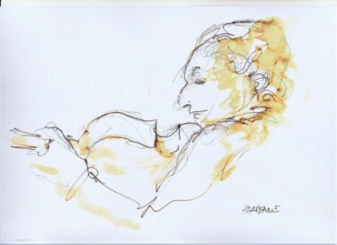 Drawing titled "violonist" by Claude Hardenne, Original Artwork, Ink