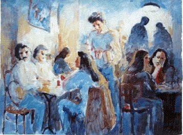 Peinture intitulée "BLUE CAFE" par Claude Hardenne, Œuvre d'art originale