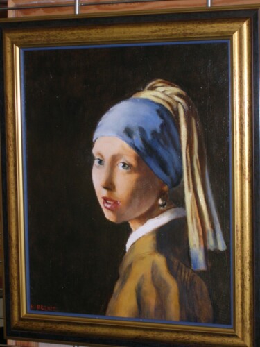 Schilderij getiteld "un Vermeer" door Claude Hardenne, Origineel Kunstwerk, Olie