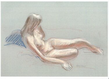 Drawing titled "PETIT NU ASSIS" by Claude Hardenne, Original Artwork, Pastel