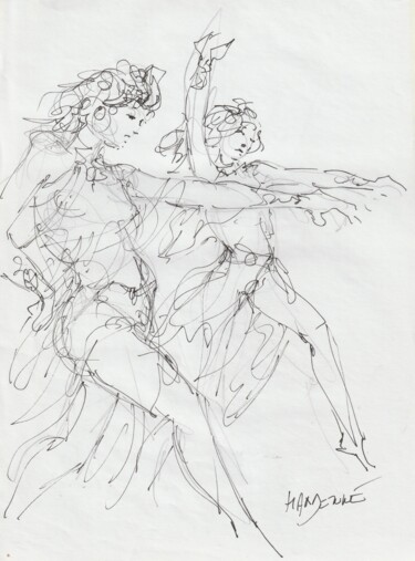 Zeichnungen mit dem Titel "dance" von Claude Hardenne, Original-Kunstwerk, Tinte