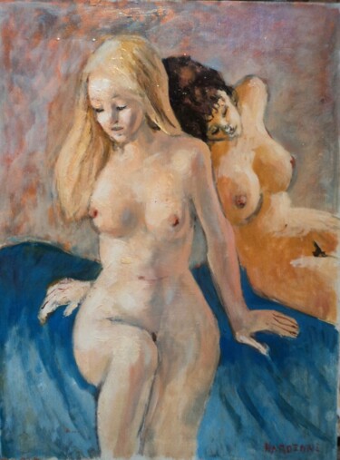 Malerei mit dem Titel "2 amies" von Claude Hardenne, Original-Kunstwerk, Öl