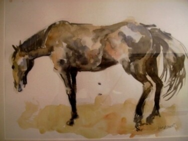 Painting titled "le cheval" by Claude Hardenne, Original Artwork, Watercolor