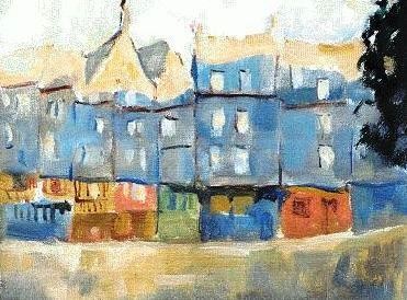 Painting titled "FACADES BLEUES" by Claude Hardenne, Original Artwork