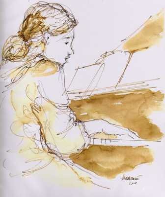 Peinture intitulée "la pianiste Nathali…" par Claude Hardenne, Œuvre d'art originale
