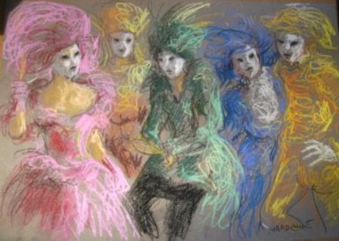 Drawing titled "masques vénitiens" by Claude Hardenne, Original Artwork