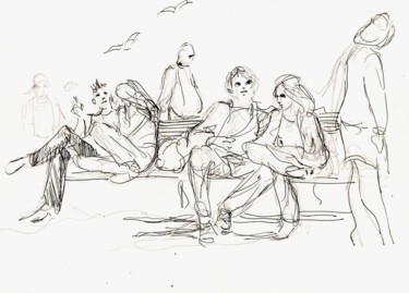 Disegno intitolato ""Amoureux des bancs…" da Claude Hardenne, Opera d'arte originale