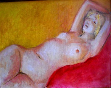 Peinture intitulée ""Nue détendue"" par Claude Hardenne, Œuvre d'art originale