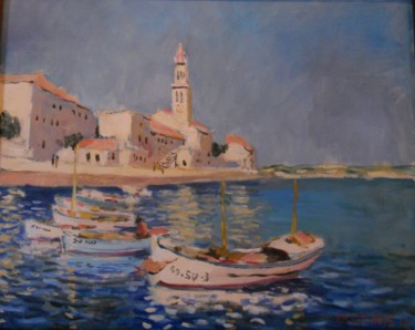 Peinture intitulée ""Le port de Sutivan…" par Claude Hardenne, Œuvre d'art originale