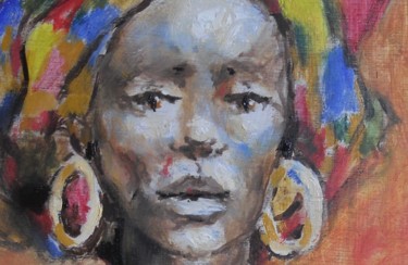 Painting titled "Africaine (détail)" by Claude Hardenne, Original Artwork