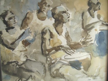 Peinture intitulée "Afrique musique" par Claude Hardenne, Œuvre d'art originale