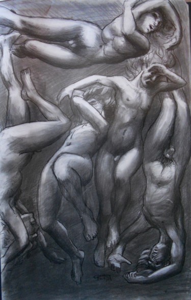 Dessin intitulée "chute des corps" par Claude Hardenne, Œuvre d'art originale