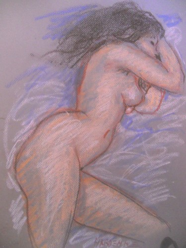 Dibujo titulada "étude de nu" por Claude Hardenne, Obra de arte original