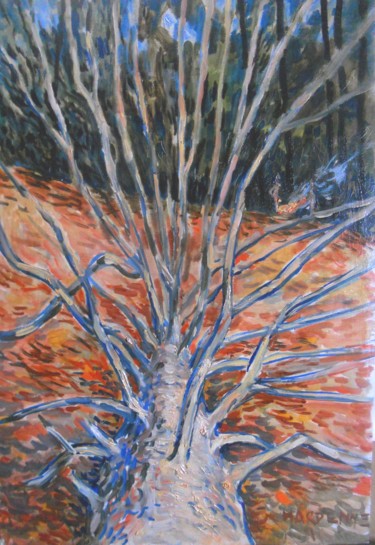 Schilderij getiteld "L'arbre abattu" door Claude Hardenne, Origineel Kunstwerk