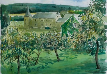 Painting titled "Le village de Mozet" by Claude Hardenne, Original Artwork