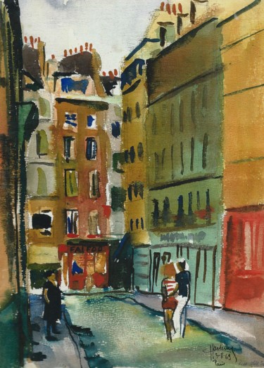 Pittura intitolato "Rue de Paris; les a…" da Claude Hardenne, Opera d'arte originale
