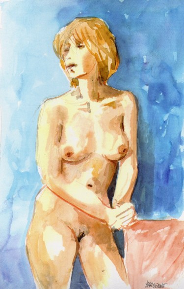 Painting titled "Nu d'après modèle" by Claude Hardenne, Original Artwork