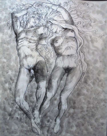 Рисунок под названием "Couple planant" - Claude Hardenne, Подлинное произведение искусства