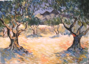 Painting titled "oliviers à Saint-Ré…" by Claude Hardenne, Original Artwork