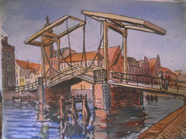 Peinture intitulée "Pont à Haarlem" par Claude Hardenne, Œuvre d'art originale