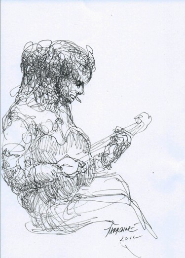 Tekening getiteld "guitariste" door Claude Hardenne, Origineel Kunstwerk