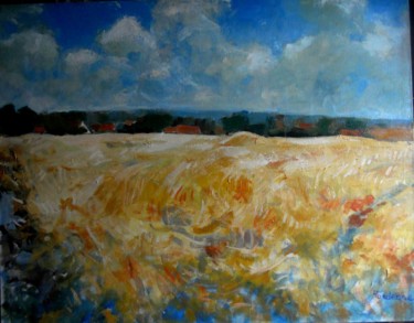 Peinture intitulée "champ de blé" par Claude Hardenne, Œuvre d'art originale