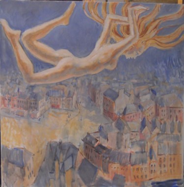 Painting titled "Ange sur la ville" by Claude Hardenne, Original Artwork