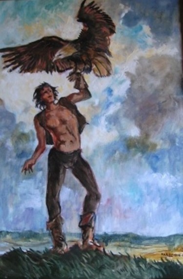 Peinture intitulée "Le fauconnier" par Claude Hardenne, Œuvre d'art originale