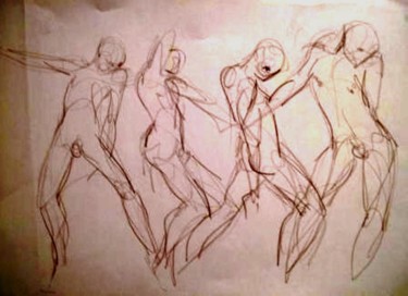 Dessin intitulée "Modèle en mouvement" par Claude Hardenne, Œuvre d'art originale