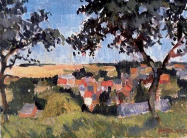 Painting titled "Village (mazy)" by Claude Hardenne, Original Artwork