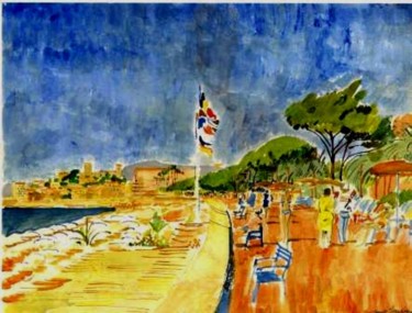 Painting titled "Cannes; la Croisette" by Claude Hardenne, Original Artwork