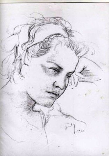Drawing titled "mademoiselle E.C." by Claude Hardenne, Original Artwork