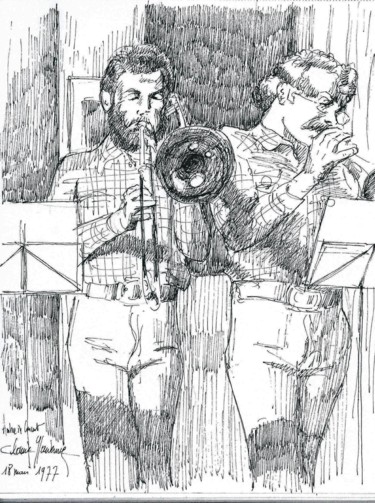 Dessin intitulée "Tromboniste et trom…" par Claude Hardenne, Œuvre d'art originale