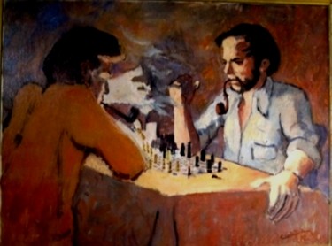 Painting titled "JOUEURS D'ECHECS" by Claude Hardenne, Original Artwork