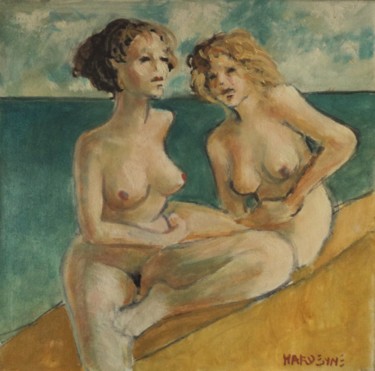 Peinture intitulée "COUPLE EN BORD DE M…" par Claude Hardenne, Œuvre d'art originale
