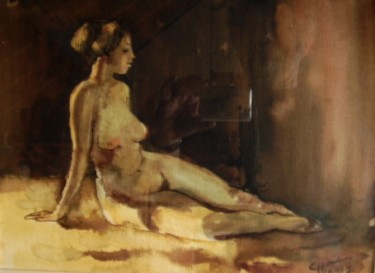 Peinture intitulée "Nu d'après modèle" par Claude Hardenne, Œuvre d'art originale