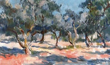 Peinture intitulée "oliviers d'Espagne" par Claude Hardenne, Œuvre d'art originale