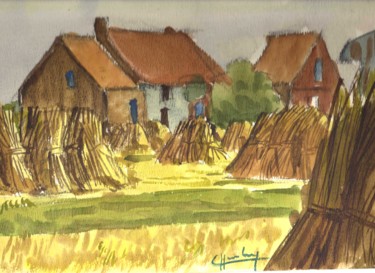 Painting titled "Les gerbes (polders)" by Claude Hardenne, Original Artwork