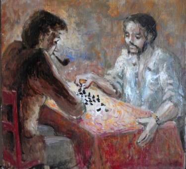 Peinture intitulée "La partie d'échecs" par Claude Hardenne, Œuvre d'art originale