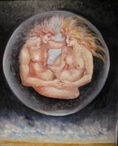 Peinture intitulée "Couple planète" par Claude Hardenne, Œuvre d'art originale