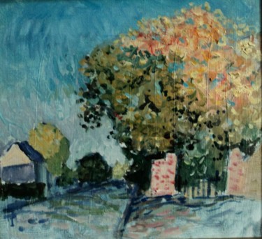 Peinture intitulée "l'entrée du village" par Claude Hardenne, Œuvre d'art originale