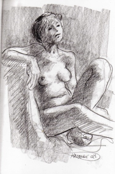 Drawing titled "Etude de nu" by Claude Hardenne, Original Artwork, Charcoal