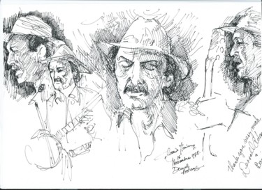 Dessin intitulée "Le banjoiste améric…" par Claude Hardenne, Œuvre d'art originale