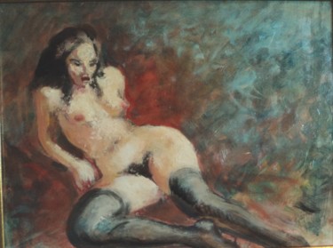 Painting titled "Les bas noirs" by Claude Hardenne, Original Artwork