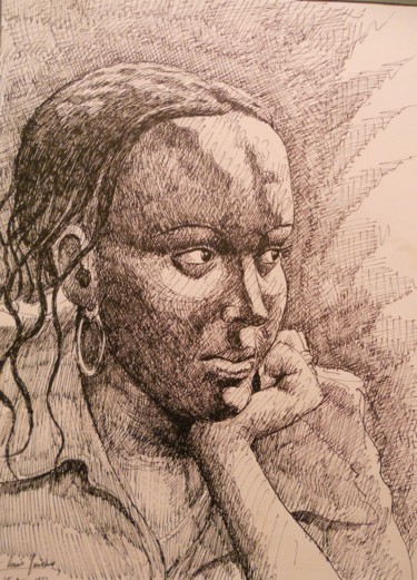 Dessin intitulée "Africaine" par Claude Hardenne, Œuvre d'art originale