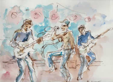 Dessin intitulée "groupe rock" par Claude Hardenne, Œuvre d'art originale